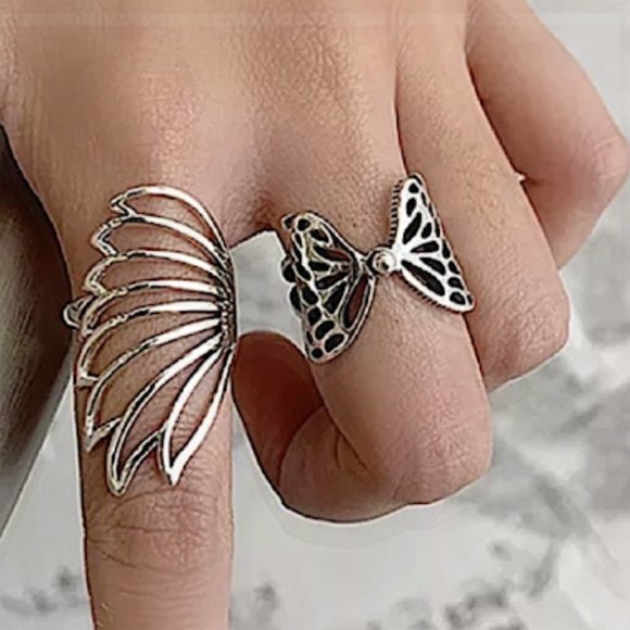 STERLING SILVER ANGEL WING N HOLLO OUT BUTTERFLY RING SET - Picture 2 of 7